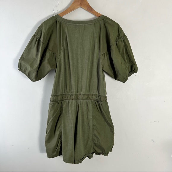 NATION LTD Garner Combo Romper - Ivy Green Size XS Cotton Puff Sleeves Neutral - Picture 8 of 16